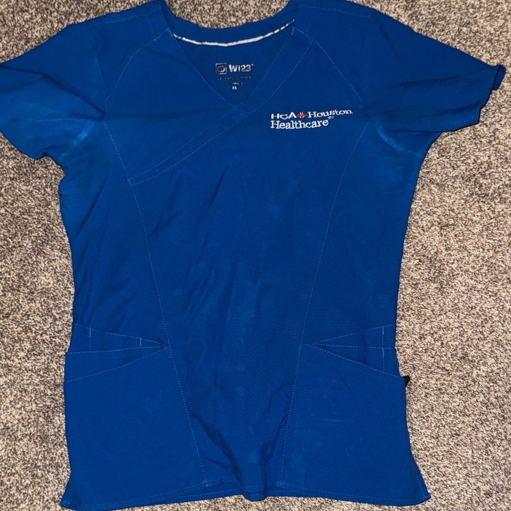 Blue HCA Houston Healthcare Scrub Top